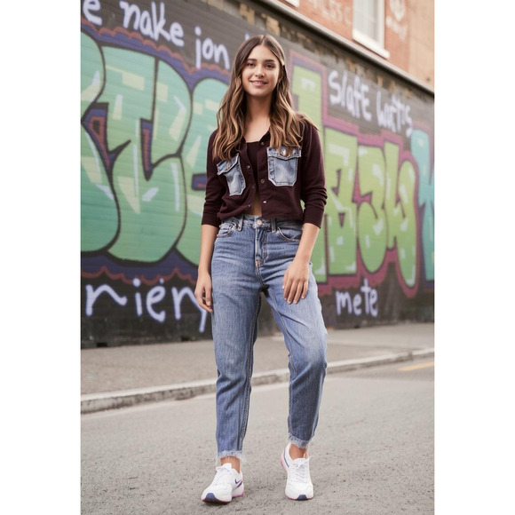 Topshop -Wmns Jeans-Jamie Skinny Stretch-Med Wash Denim-Distressed Hem-26x30 - Picture 1 of 16